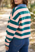 Striped Quarter Zip Metal Detail Cover Stitch Long Sleeve Top