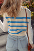 Striped Quarter Zip Ribbed Knit Sweater Vest