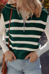 Striped Quarter Zip Ribbed Knit Sweater Vest