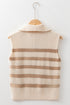 Striped Quarter Zip Ribbed Knit Sweater Vest