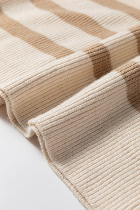 Striped Quarter Zip Ribbed Knit Sweater Vest