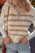 Striped Quarter Zip Ribbed Knit Sweater Vest