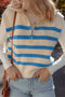 Striped Quarter Zip Ribbed Knit Sweater Vest