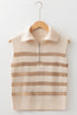 Striped Quarter Zip Ribbed Knit Sweater Vest