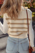 Striped Quarter Zip Ribbed Knit Sweater Vest