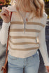 Striped Quarter Zip Ribbed Knit Sweater Vest