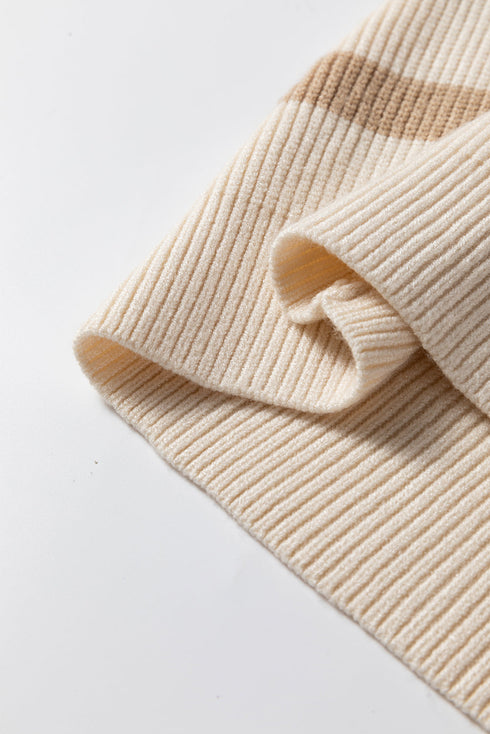 Striped Quarter Zip Ribbed Knit Sweater Vest