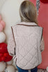 Striped Quilted Snap Front Contrast Trim Collared Vest