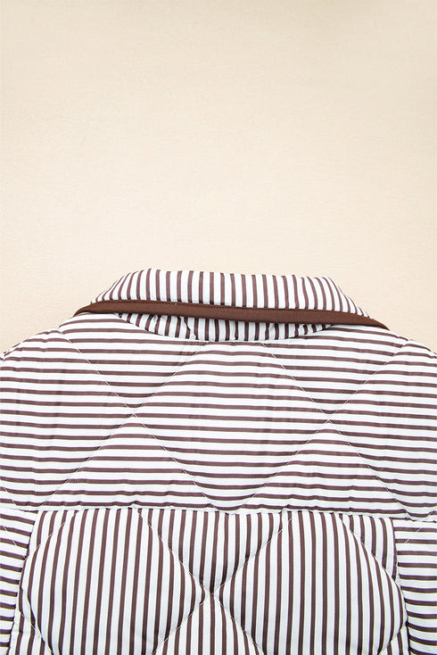 Striped Quilted Snap Front Contrast Trim Collared Vest