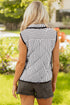 Striped Quilted Snap Front Contrast Trim Collared Vest