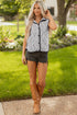 Striped Quilted Snap Front Contrast Trim Collared Vest