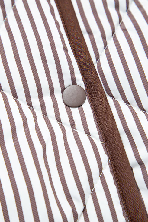 Striped Quilted Snap Front Contrast Trim Collared Vest