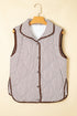 Striped Quilted Snap Front Contrast Trim Collared Vest