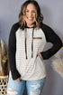 Striped Raglan Sleeve Buttoned Pocket Plus Size Hoodie