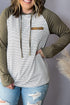 Striped Raglan Sleeve Buttoned Pocket Plus Size Hoodie