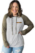 Striped Raglan Sleeve Buttoned Pocket Plus Size Hoodie
