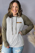 Striped Raglan Sleeve Buttoned Pocket Plus Size Hoodie