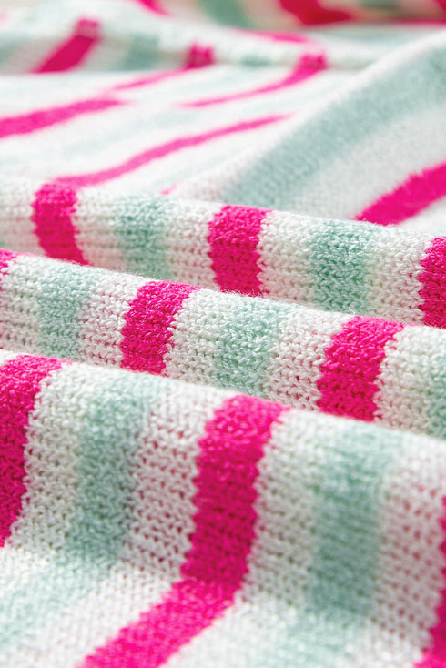 Striped Raw Edge Drop Shoulder Knit Pullover Sweater