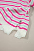 Striped Raw Edge Drop Shoulder Knit Pullover Sweater