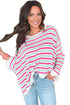 Striped Raw Edge Drop Shoulder Knit Pullover Sweater