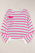 Striped Raw Edge Drop Shoulder Knit Pullover Sweater