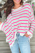 Striped Raw Edge Drop Shoulder Knit Pullover Sweater