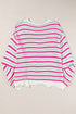 Striped Raw Edge Drop Shoulder Knit Pullover Sweater