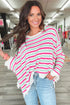 Striped Raw Edge Drop Shoulder Knit Pullover Sweater