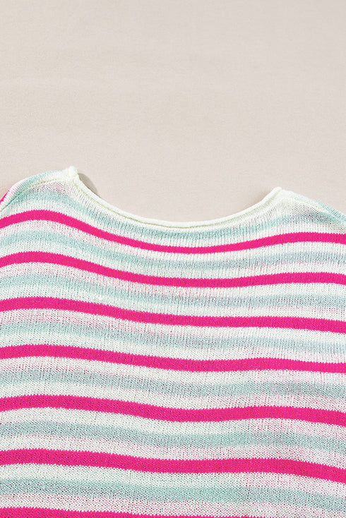 Striped Raw Edge Drop Shoulder Knit Pullover Sweater