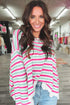 Striped Raw Edge Drop Shoulder Knit Pullover Sweater