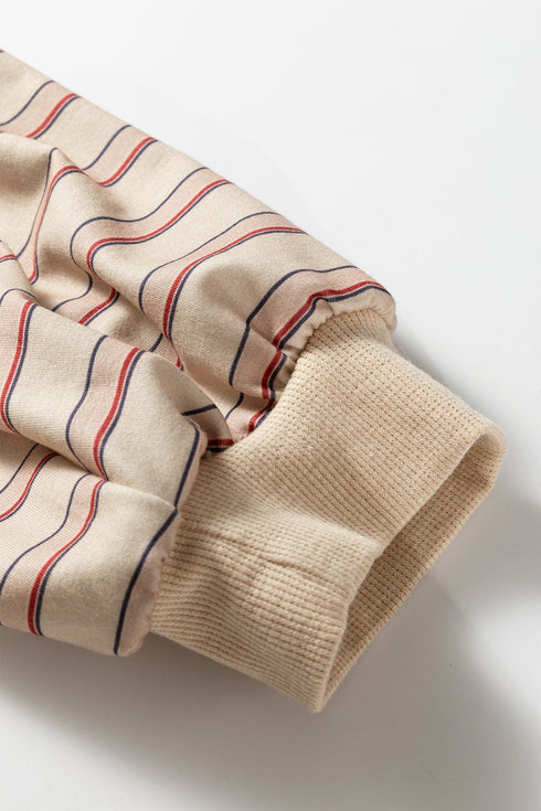 Striped Raw Edge Patchwork Raglan Long Sleeve Top