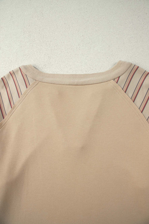 Striped Raw Edge Patchwork Raglan Long Sleeve Top