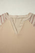 Striped Raw Edge Patchwork Raglan Long Sleeve Top