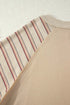 Striped Raw Edge Patchwork Raglan Long Sleeve Top