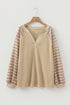 Striped Raw Edge Patchwork Raglan Long Sleeve Top