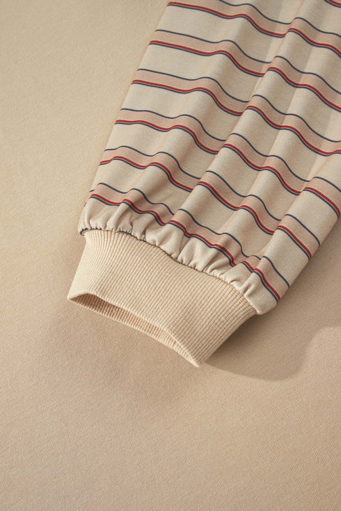 Striped Raw Edge Patchwork Raglan Long Sleeve Top