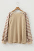 Striped Raw Edge Patchwork Raglan Long Sleeve Top
