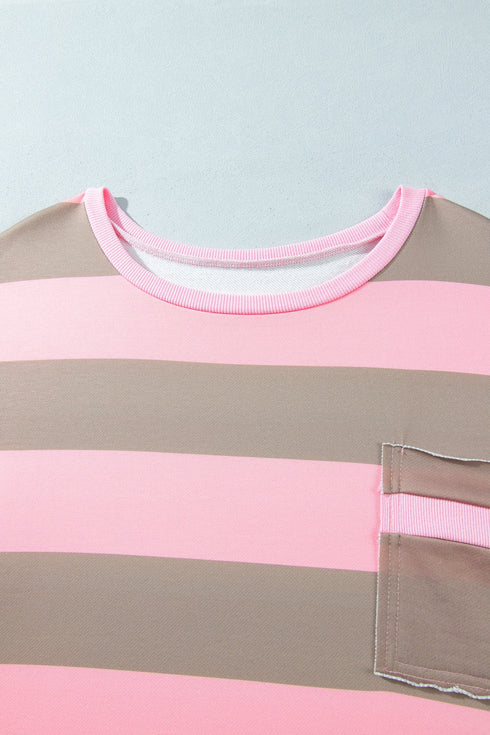 Striped Raw Seam Patchwork Drop Shoulder Sweatshirt