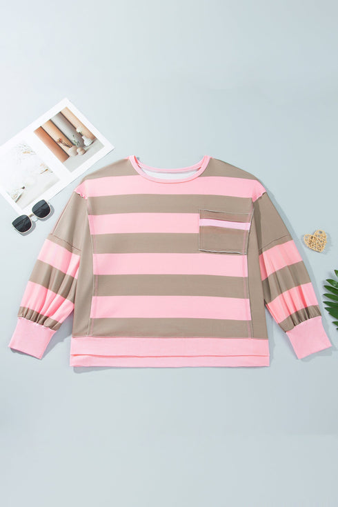 Striped Raw Seam Patchwork Drop Shoulder Sweatshirt