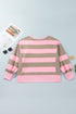 Striped Raw Seam Patchwork Drop Shoulder Sweatshirt