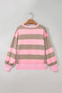 Striped Raw Seam Patchwork Drop Shoulder Sweatshirt