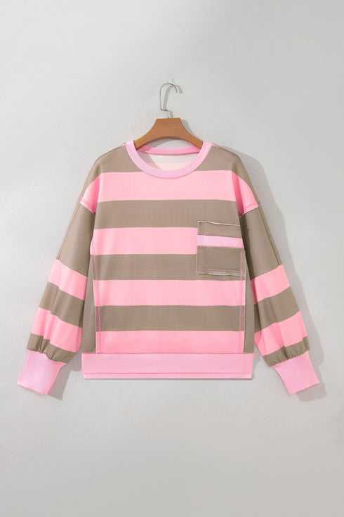 Striped Raw Seam Patchwork Drop Shoulder Sweatshirt