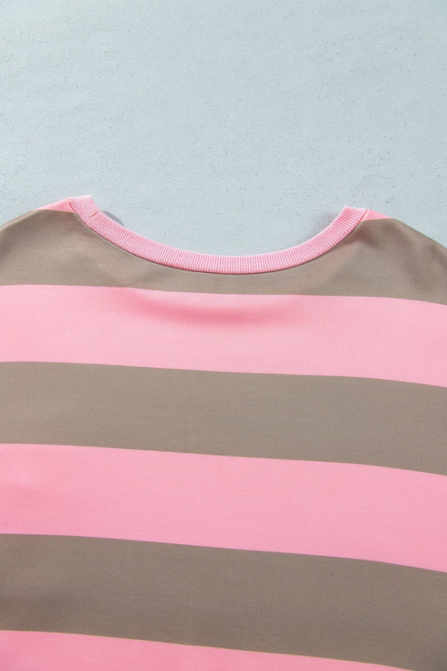 Striped Raw Seam Patchwork Drop Shoulder Sweatshirt