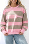 Striped Raw Seam Patchwork Drop Shoulder Sweatshirt