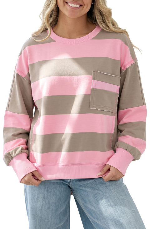 Striped Raw Seam Patchwork Drop Shoulder Sweatshirt