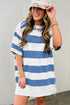 Striped Raw Seam Shoulder Detail Casual T Shirt Dress