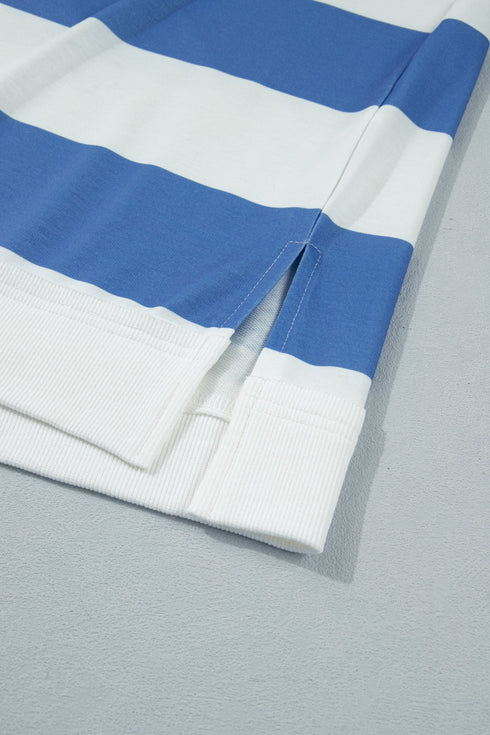 Striped Raw Seam Shoulder Detail Casual T Shirt Dress