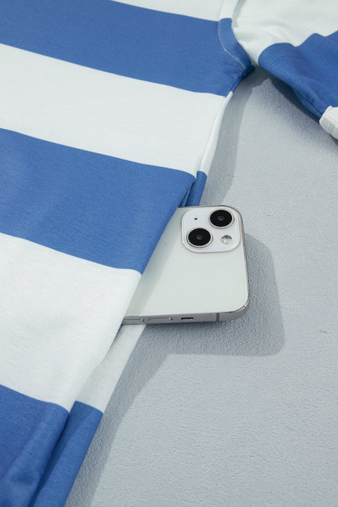 Striped Raw Seam Shoulder Detail Casual T Shirt Dress