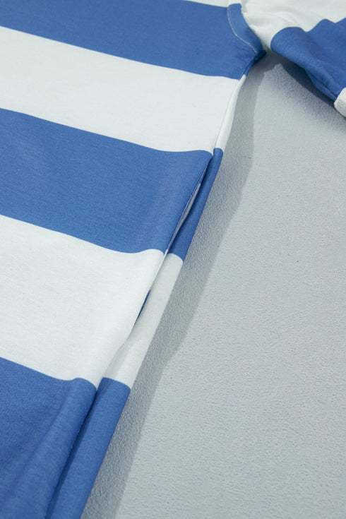 Striped Raw Seam Shoulder Detail Casual T Shirt Dress