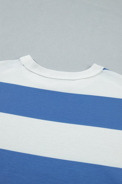 Striped Raw Seam Shoulder Detail Casual T Shirt Dress